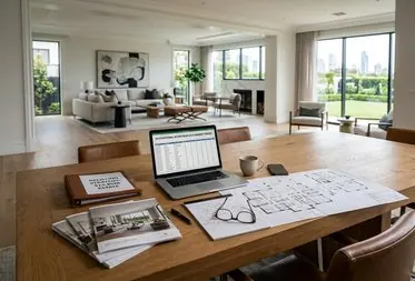 Luxury market analysis with architectural plans